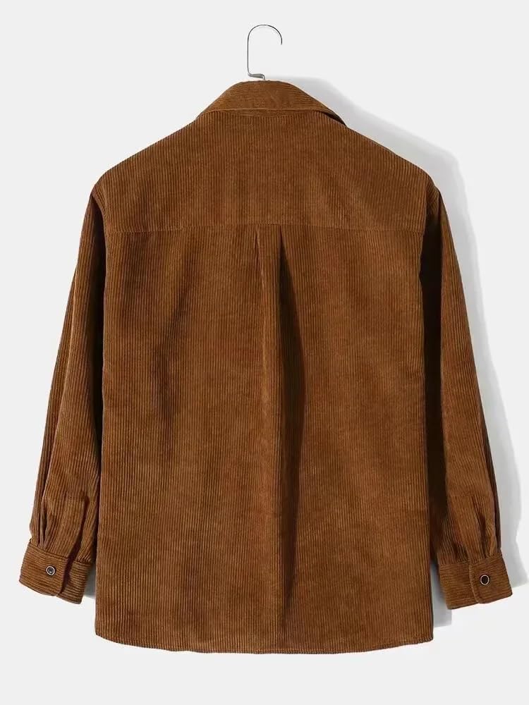 Top in Autumn Men' Loose Corduroy Long-Sleeved Shirt Casual Solid Color