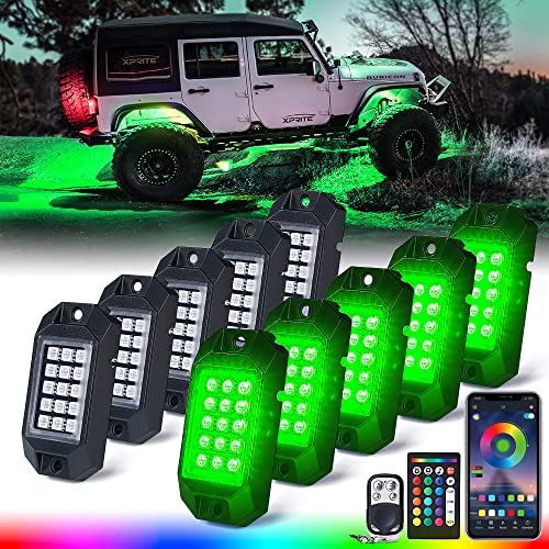 Xprite Bluetooth LED Rock Lights Kit, Multicolor Neon Accent Music Visibility Lighting Underglow Kits with RF Controller for Off-Road, Trucks, Cars, UTV, ATV, SUV, RZR, Motorcycles, Boats - 10 PCS