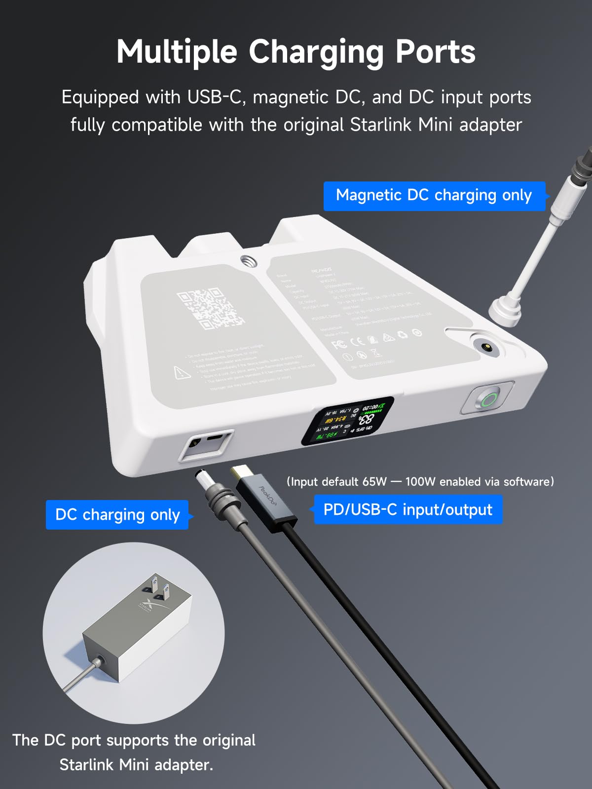 Starlink Mini Battery Pack LinkPower 2, batteria esterna da 99 Wh per Starlink Mini, durata di 5 ore, supporta bypass, ingresso di ricarica DC/Magnetic DC/USB-C, uscita di scarico USB-C