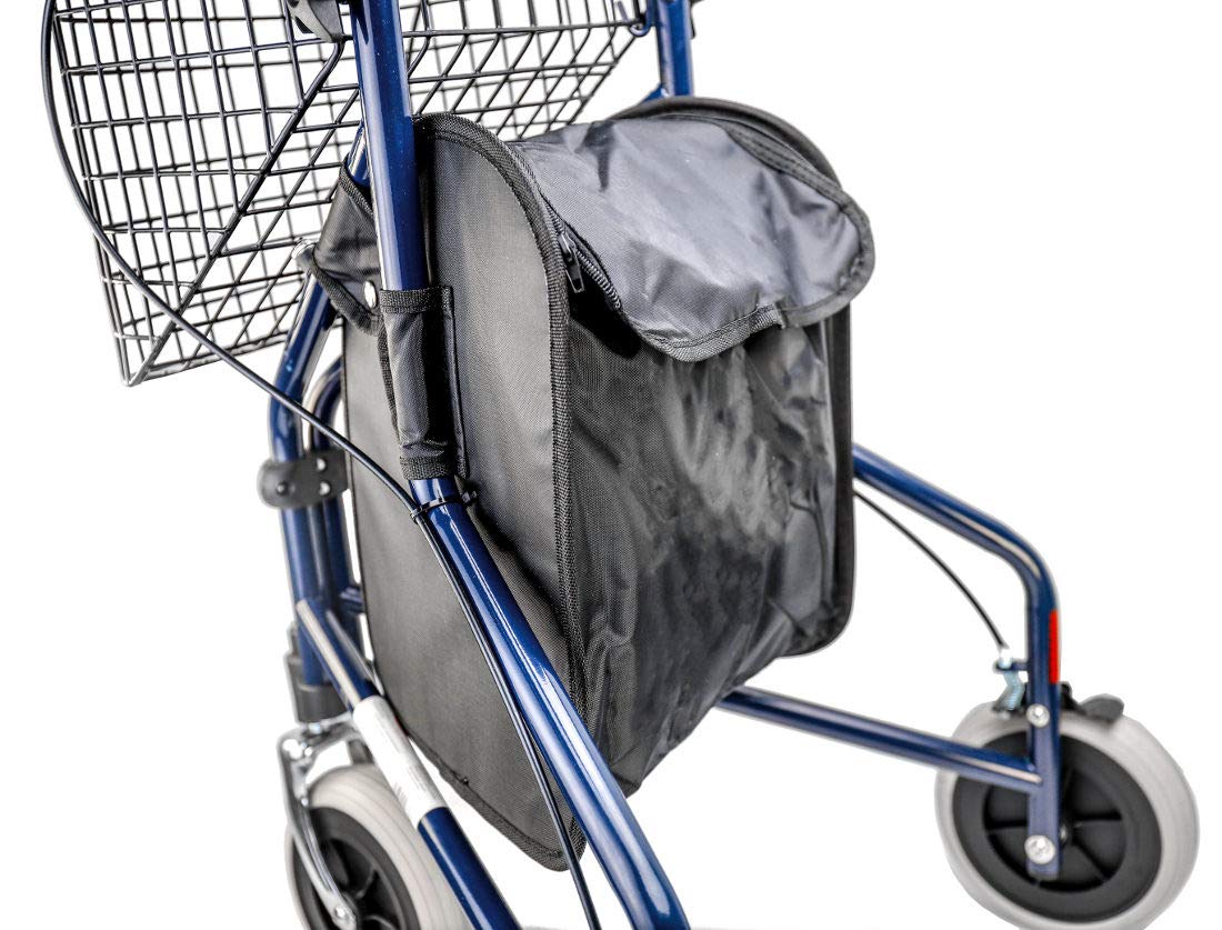 FabaCare Rollator Actimo Delta, 3-Rad-Rollator, Gehhilfe blau, Korb, Tablett, Feststellbremsen, Höhe verstellbar, Heimrollator mit 3 Rädern, bis 120 kg