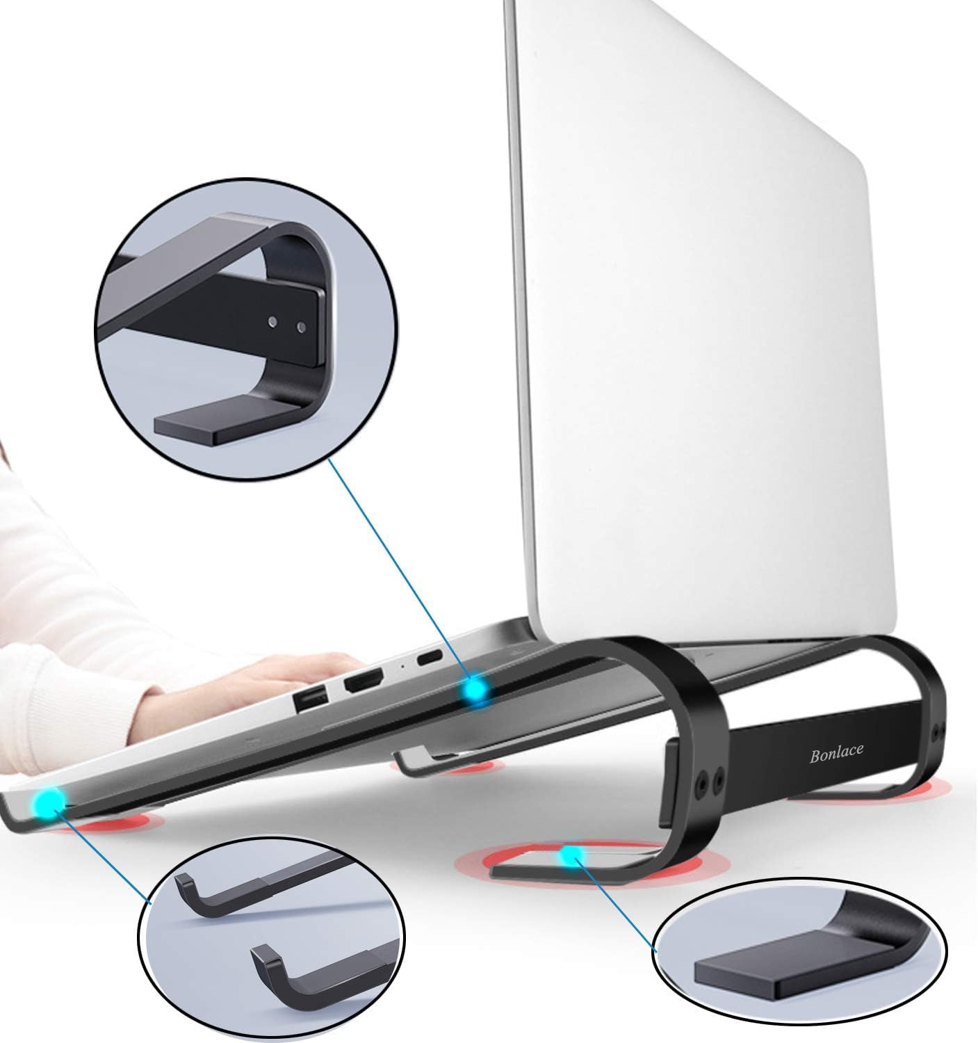 Supporto PC Portatile, Porta Pc Portatile Ergonomico Alluminio Leggero Ventilato Compatibile MacBook Air Pro, PC, iPad, Notebook, Tablette, Dell, XPS, HP 10-16.5 Pollici (Nero)