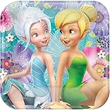 Disney Tinkerbell Printed Square Paper Plates Birthday Party Disposable Tableware (8 Pack), Blue/Purple, 7