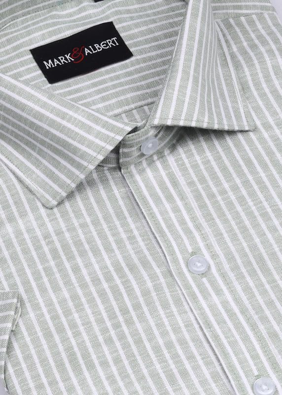Image of MARK & ALBERT Men's Half Sleeve Cotton Linen Striped Shirt