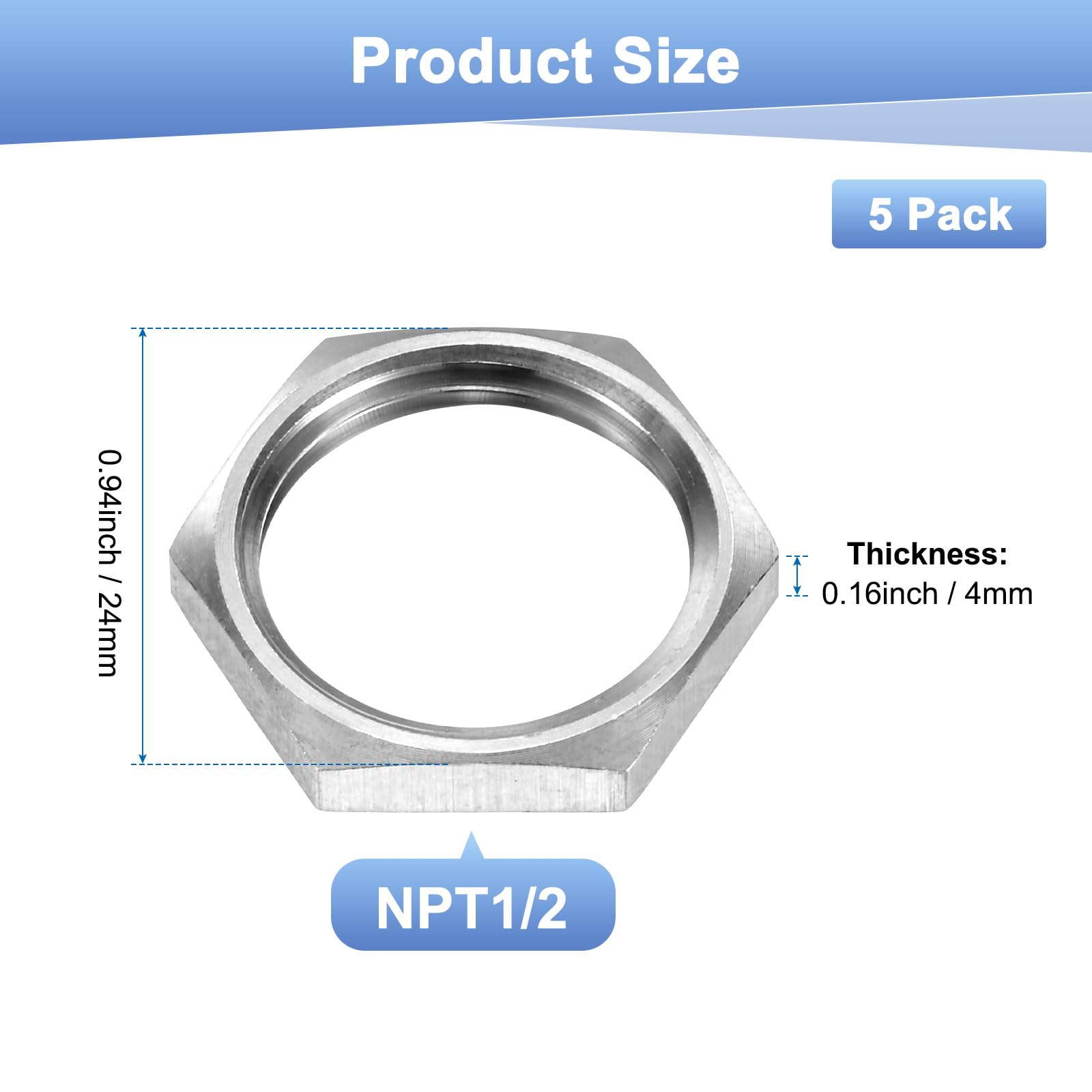 M METERXITY 5-Pack Cast Pipe Fitting Hex Locknut - Image 3
