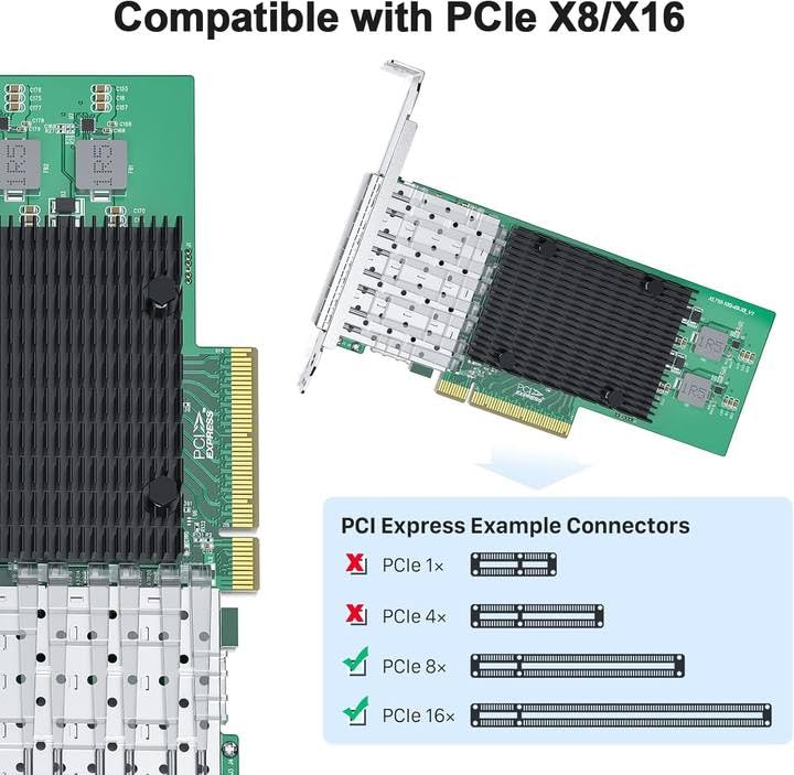 10G NIC,Quad SFP+,10GbE Scheda di rete Ethernet,SPEC compatible to X710-DA4,con Intel XL710-BM1 Chip,supporto Windows Server/Linux/VMware (non supporto X11, MAC)