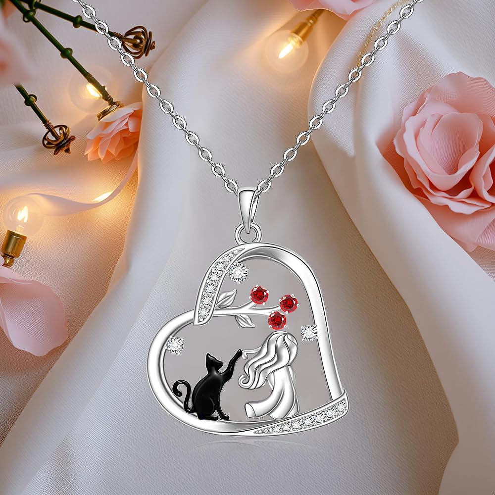 Black Cat Necklace for Women Sterling Silver Cat Necklace for Cats Only Lovers Lady Gifts Cute Animal Heart Pendant Charms Jewelry - Image 9