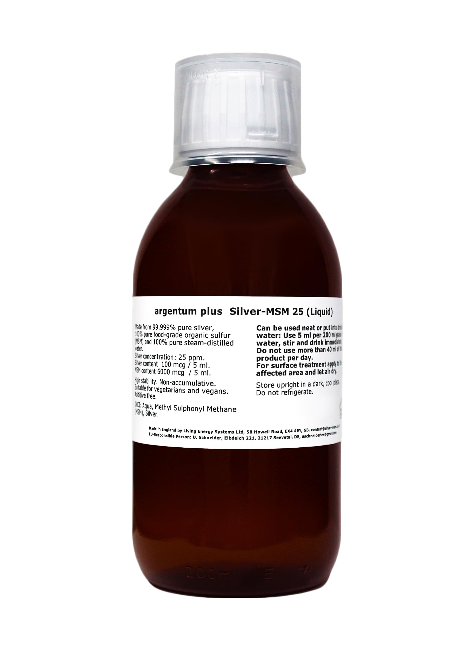 Plata-MSM 25 (líquido) - 200 ml - en ámbar vidrio con tapa de dosis de 15 ml