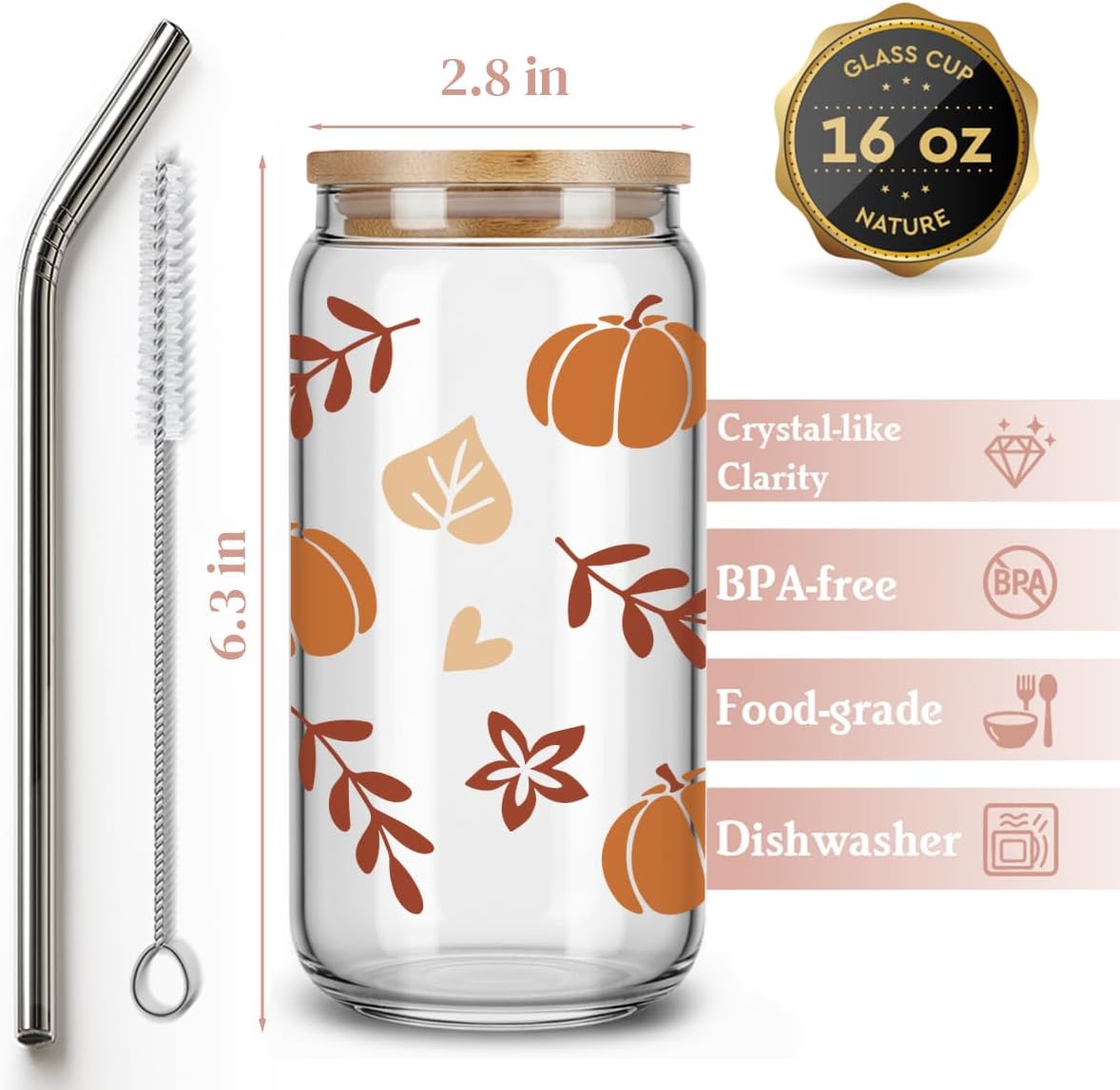 Fall Pumpkin Tumbler with Lid and Straw,Autum Leaves Iced Coffee Cup Gifts for Women,Fall Coffee Cup Gifts for Women,Fall Birthday,Thanksgiving Gift for Her,Farmhouse Decor For Hostess