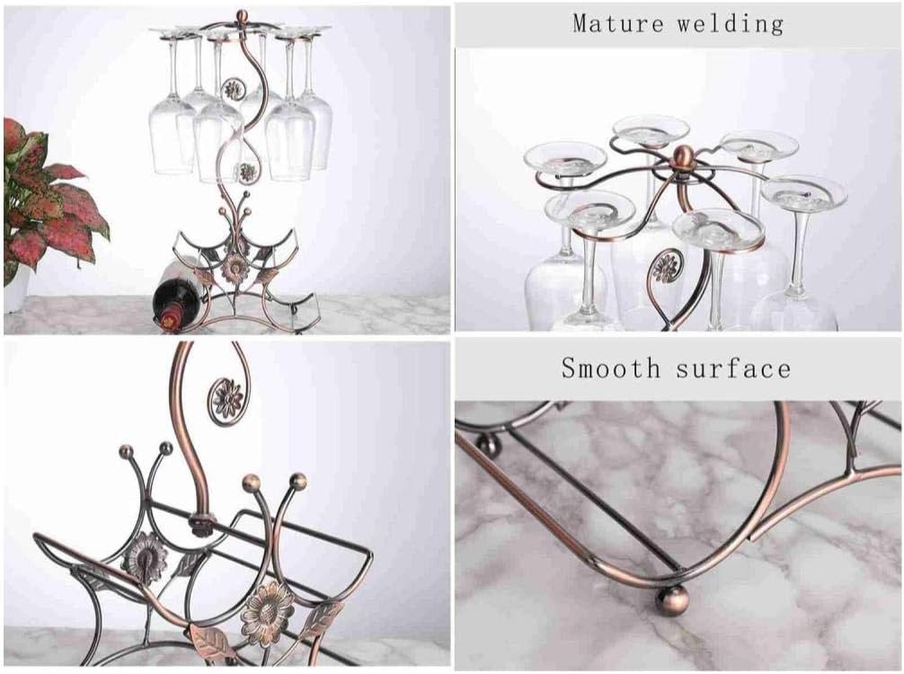 Wine Rack and Wine Glass Holder-Hold 4 Wine Bottles and 6 Glasses-Perfect for Home Kitchen Decor & Kitchen Storage Rack