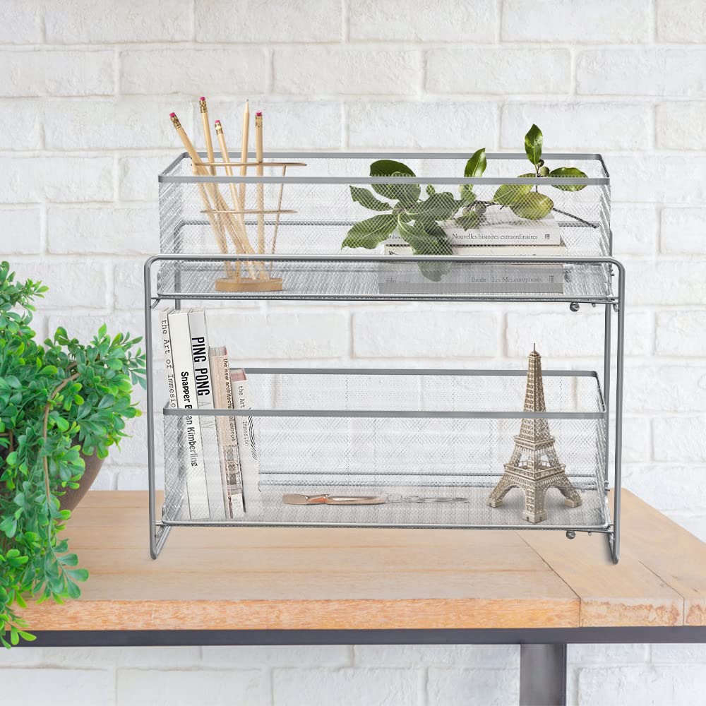 OHMG Cassetto portaoggetti a 2 ripiani per cucina e bagno, cestino portaoggetti scorrevole in metallo, per casa e ufficio, rivestimento