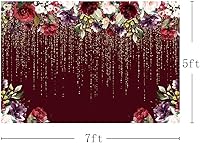 Vista 2 de Fondo floral burdeos de 7 x 5 pies con purpurina dorada (sin purpurina real), decoración de fiesta de cumpleaños, flores rojas, decoración