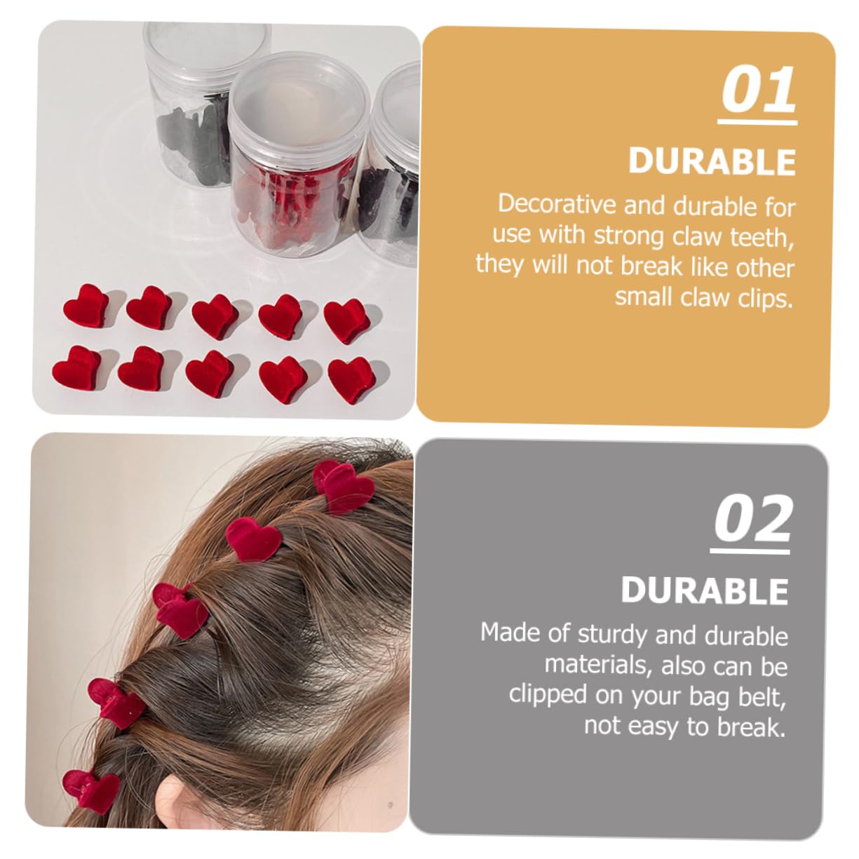 Gatuida Lot de 16 Mini Pinces à Cheveux en Tissu Rouge Motif Cœur et Tête de Lapin, Accessoires Décoratifs et Maintien Sécurisé pour Routine Beauté du Matin
