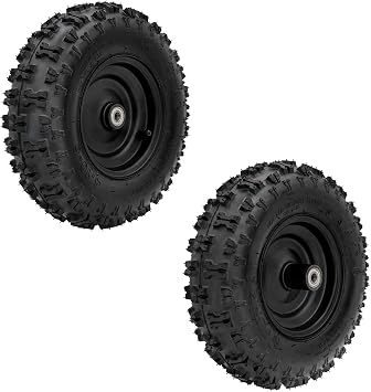Pair 4.10-6 Go Kart ATV Tubeless Tire with Rim and 6001ZZ Bearings | Front Tires Rims for Scooter Quad Bikes 4 Wheelers
