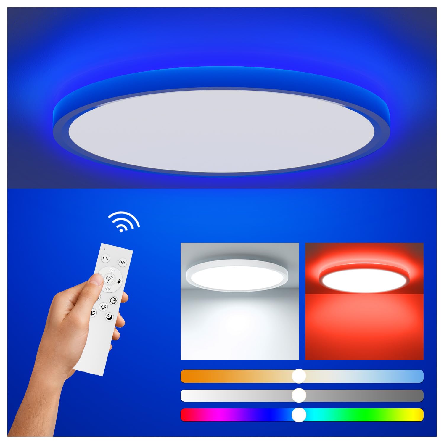 RGB LED Deckenleuchte rund 33W, 40CM dimmbar mit App, Fernbedienung