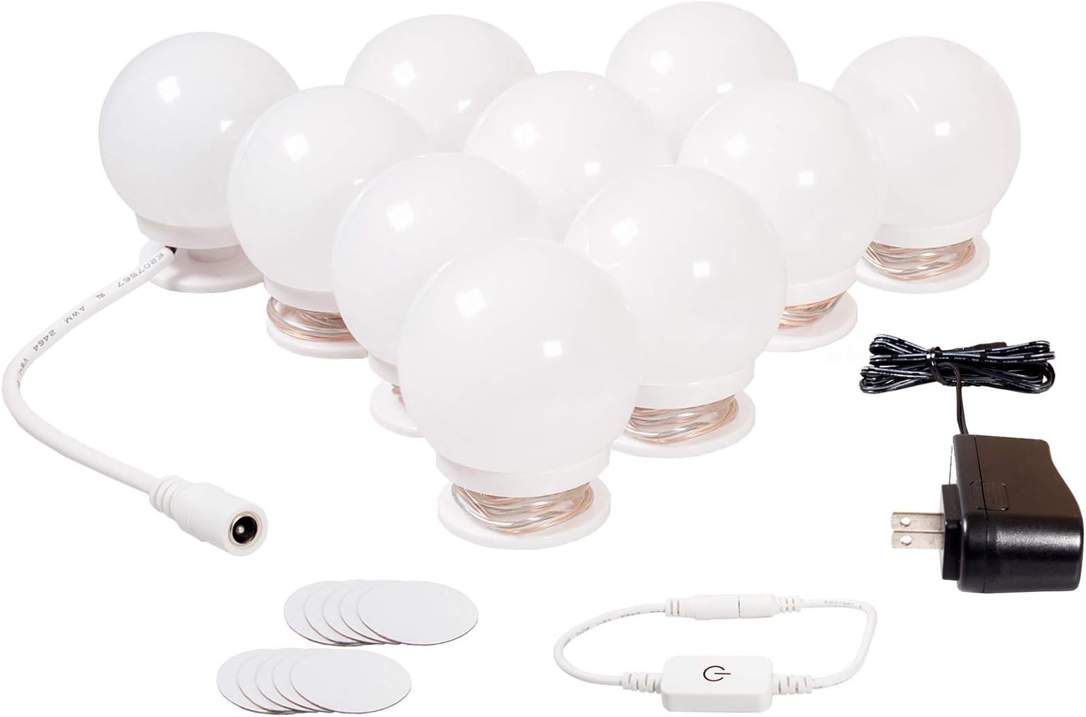 Vanity Lights Kit Hollywood Style Makeup LED Light Bulbs with Stickers Attached to Bathroom Wall or Dressing Mirrors, Dimmable Switch, Power Plug, 10 Lights Daylight, Mirror Not Included
