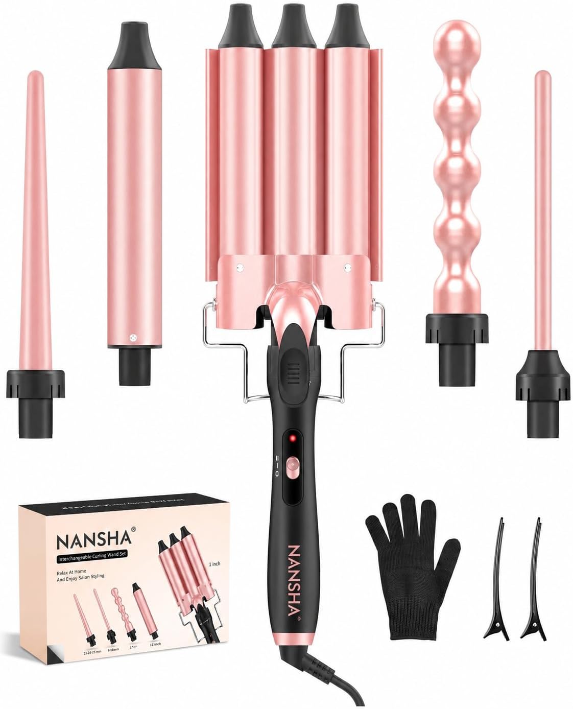 5 in 1 Curling Wand Set, 3 Barrel Hair Crimper Waver, Ceramic Curling Iron