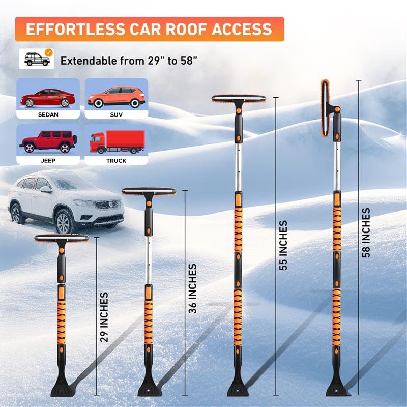 Image of EcoNour 55 inch Telescopic Snow Brush and Ice Scraper for Car Windshield & Windows