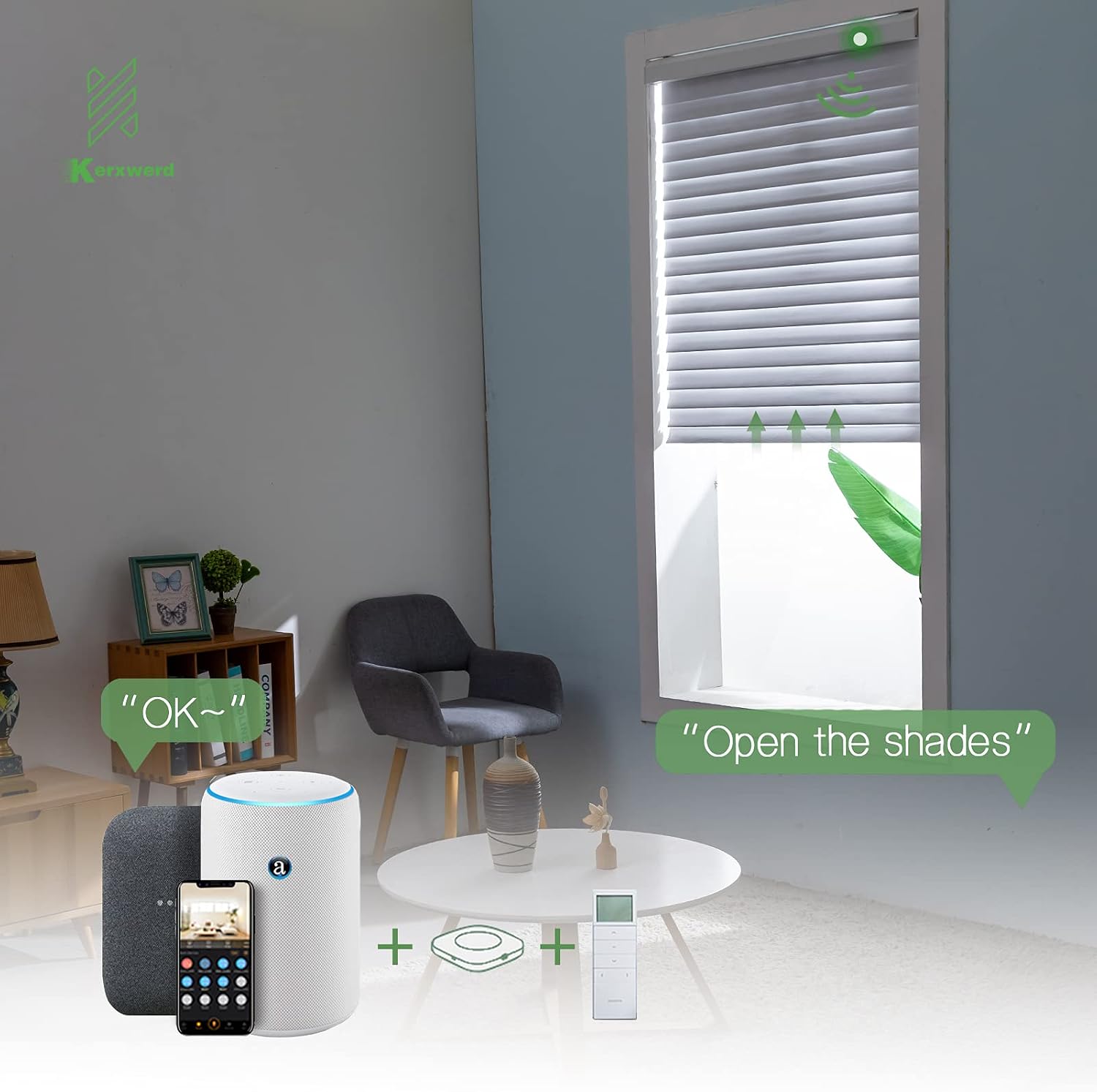 Motorized Blinds Shangri-la Shades Compatible with Alexa Google Home Light Filtering Smart Window Blind Customizable 85% Blackout White
