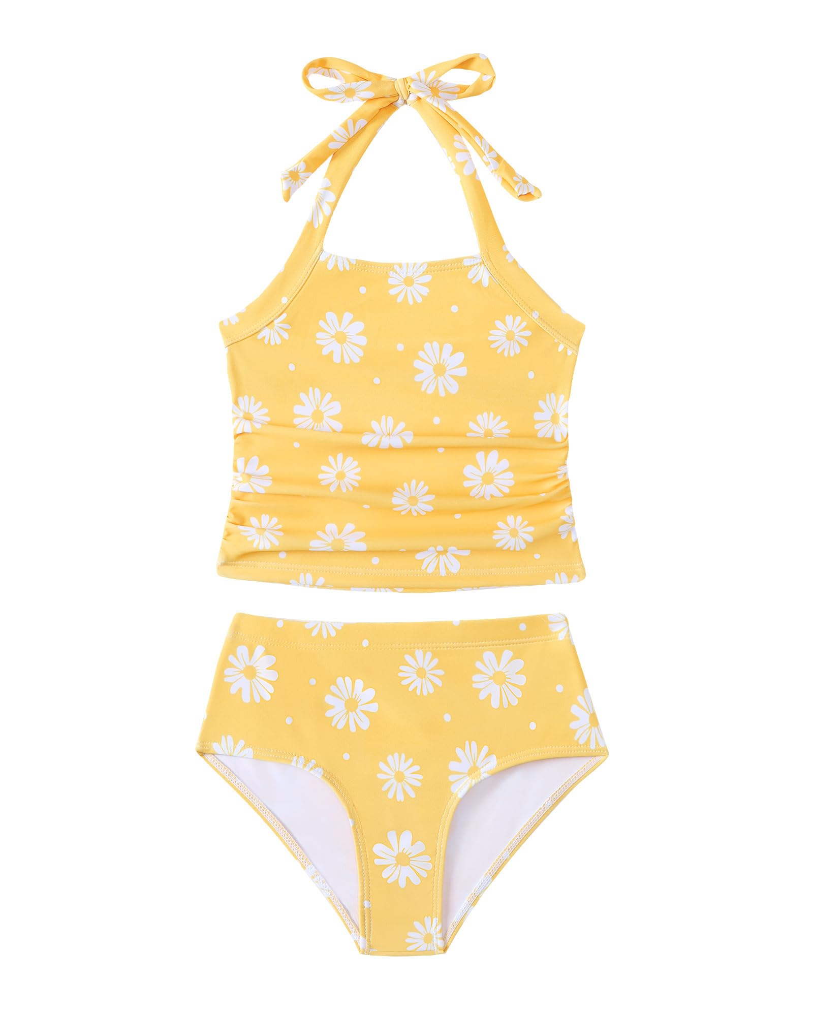 Saeaby Toddler Little Girls Swimsuit Summer Halter Ruched Tankini 2 Piece Bathing Suit for Girl Beach Swimwear 3-8Y