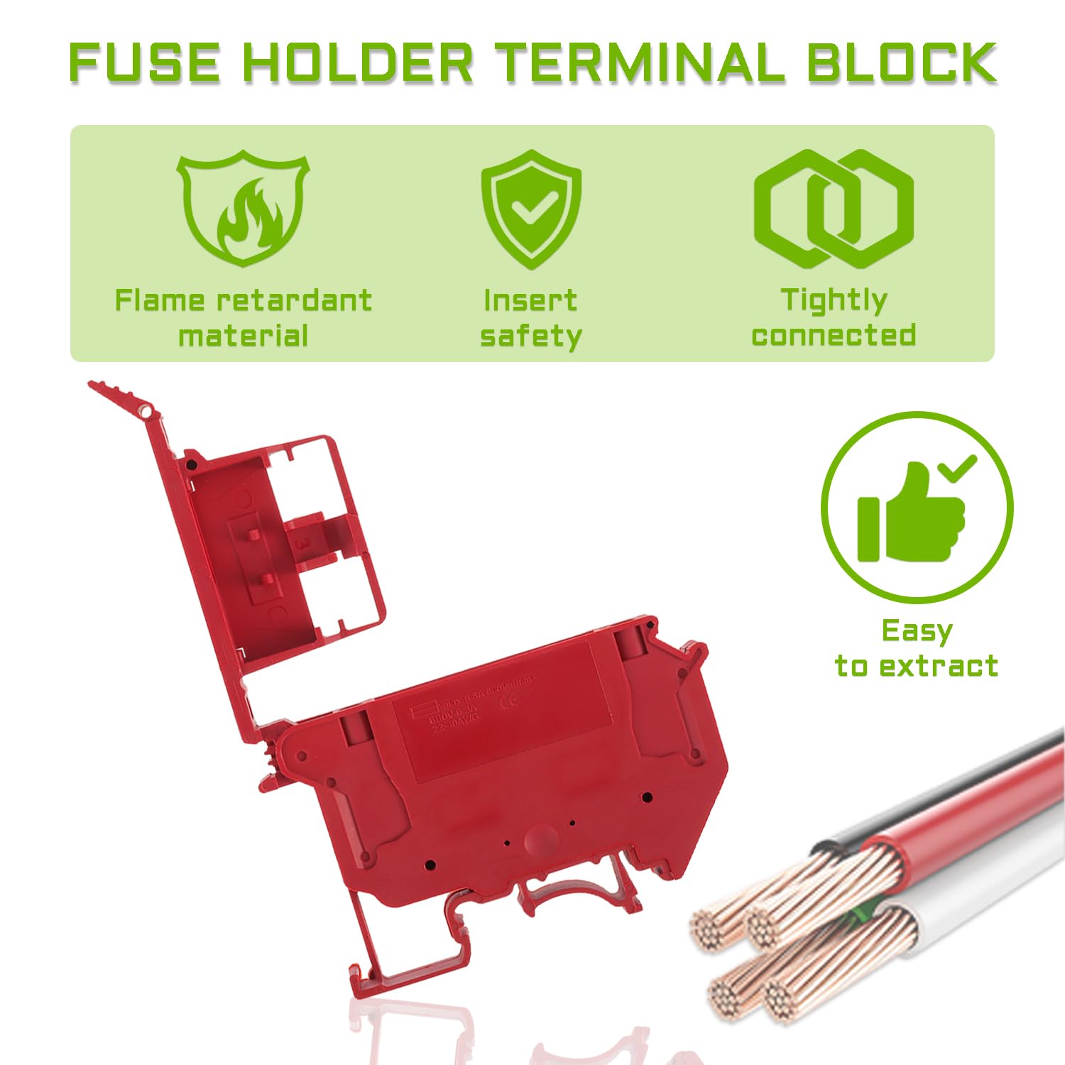 UK5-HESI UK5RD Without LED DIN Rail Fuse Terminal Base Disconnect Terminal Block Screw Clip Without Led Light(Pack of 10pcs,Red)