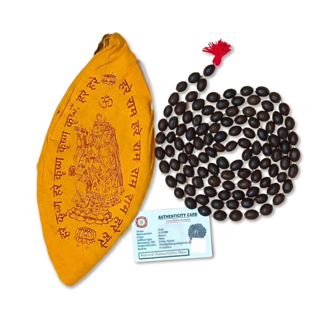 Dravina Trader Original Kamal Gatta Mala 108 Beads Certified Lotus Seed Thamarai Mani Malai Laxmi Maa Puja/Sadhna/Japa/Pooja Men Women With Authenticity Card and A Beautiful Cotton Jaap Bag-image-27