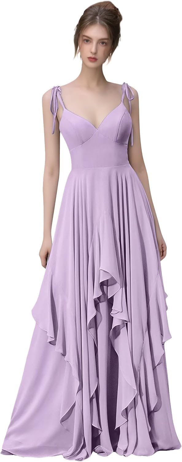 Tsbridal Women's Spaghetti Straps Long Bridesmaid Dresses Wedding Party Gowns Pleated A Line Formal Dress