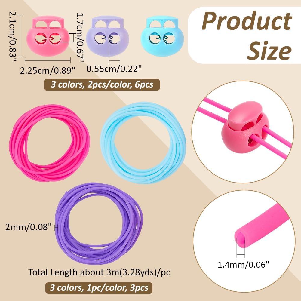 NBEADS 9.8 Yards Stitch Keeping Cords, 2mm Hollow Rubber Tubing Knitting Barber Cord with 0.2 Inch Hole Needle Stoppers for Holding Stitches Bracelet Necklace Beading, Colorful