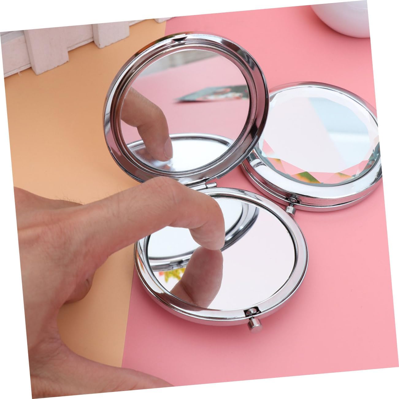 10pcs Portable Lighted Travel Makeup Mirror Double-Sided Compact Mirror for Women Handheld Cosmetic Crystal for Party Travel
