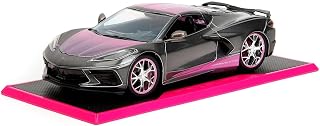 2020 Chevy Corvette Stingray Gray Metallic with Pink Carbon Hood and Top Pink Slips Series 1/24 Diecast Model Car by Jada 34848