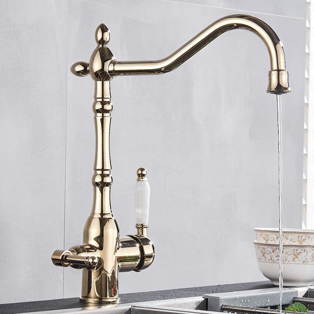 Yjyjy Gold Faucet For Bar Farmhouse Commercial, Pure 360 Rotation Kitchen Sink Crane, Handle Water Function Mode Filter Mixer Taps