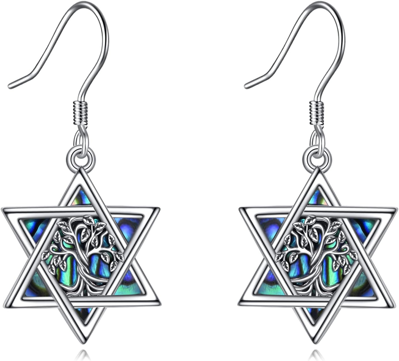 YFN Star of David Earrings Sterling Silver Hebrew Chai Tree of Life Dangle Drop Earrings Jewish Jewelry Gifts for Women