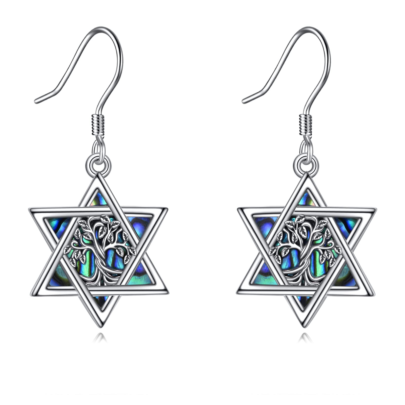 YFN Star of David Earrings Sterling Silver Hebrew Chai Tree of Life Dangle Drop Earrings Jewish Jewelry Gifts for Women