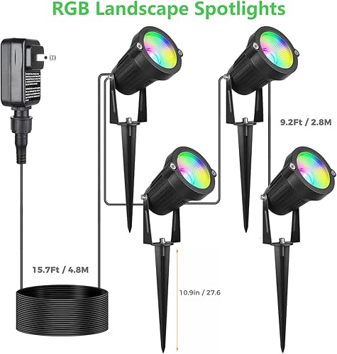 Miniatura 3 de Sweetwind Luces de patio, focos RGB de 24 W con temporizador IP65, carcasa de metal impermeable, luces de paisaje de Halloween para jardín, patio,