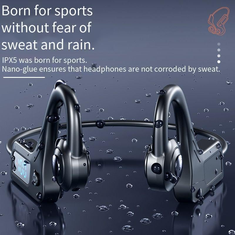 Bone Conduction Headphones Open-Ear Bluetooth 5.3 Headphones with Microphone,Waterproof Sports Earbuds Wireless Earphones for Running Workout Cycling, 8Hours of Playback Time, Call Noise Reduction