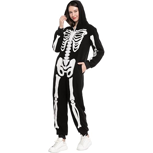 Spooktacular Creations Unisex Skeleton Family Matching Pajama Onesie for Women Halloween DressUp Party Themed Parties Cosplay