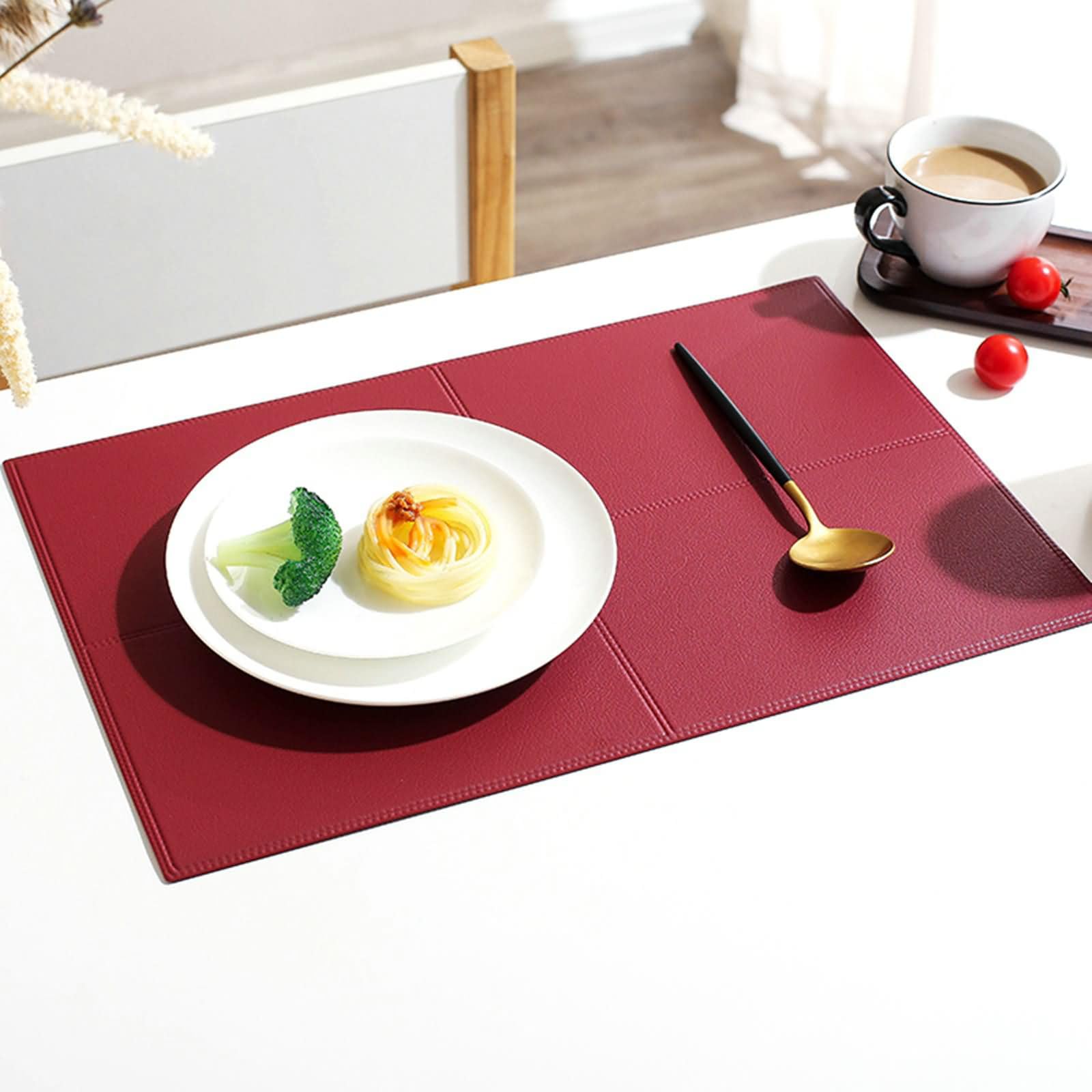 10 Pezzi Tovaglietta Antiscivolo Cucina, 30 x 45 CM Tovagliette Rettangolare Americane Lavabili Pelle Rosso, Rettangolo con Tinta Unita