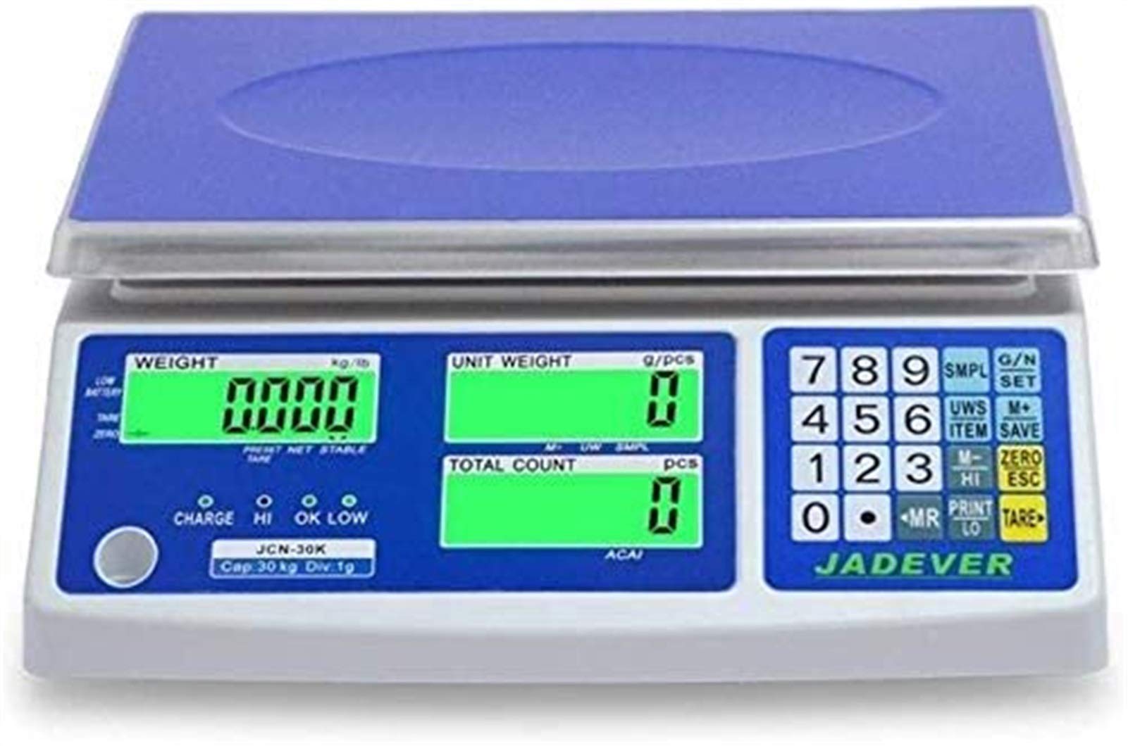 Báscula digital de cocina, báscula electrónica de alta precisión, conteo de peso inteligente, plataforma digital industrial de acero inoxidable con función LCD de tara cero (color: blanco, tamaño: 33.