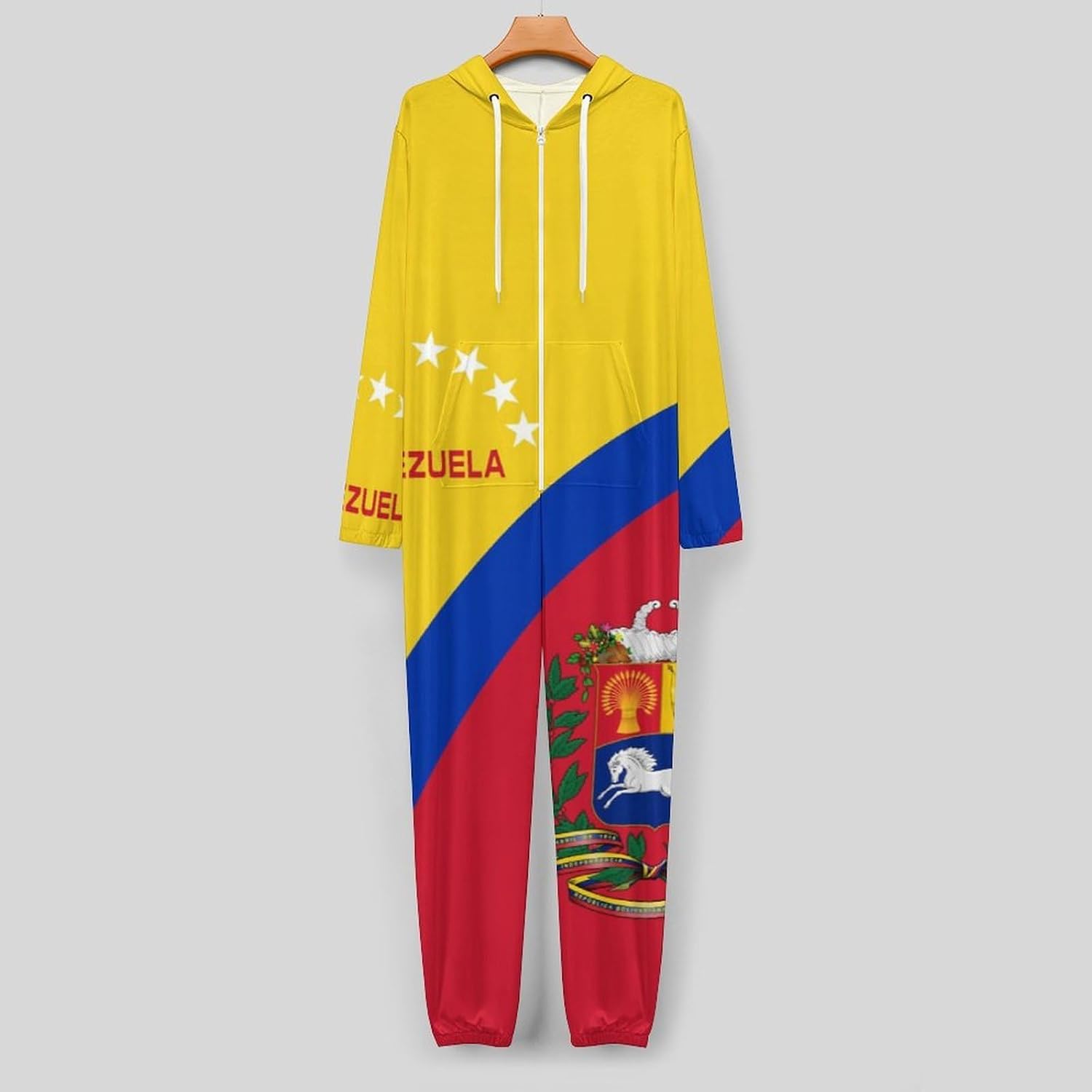 Venezuela Flag Adult Pajamas Onesie with Hood Pocket Jumpsuits One Piece Sleepwear