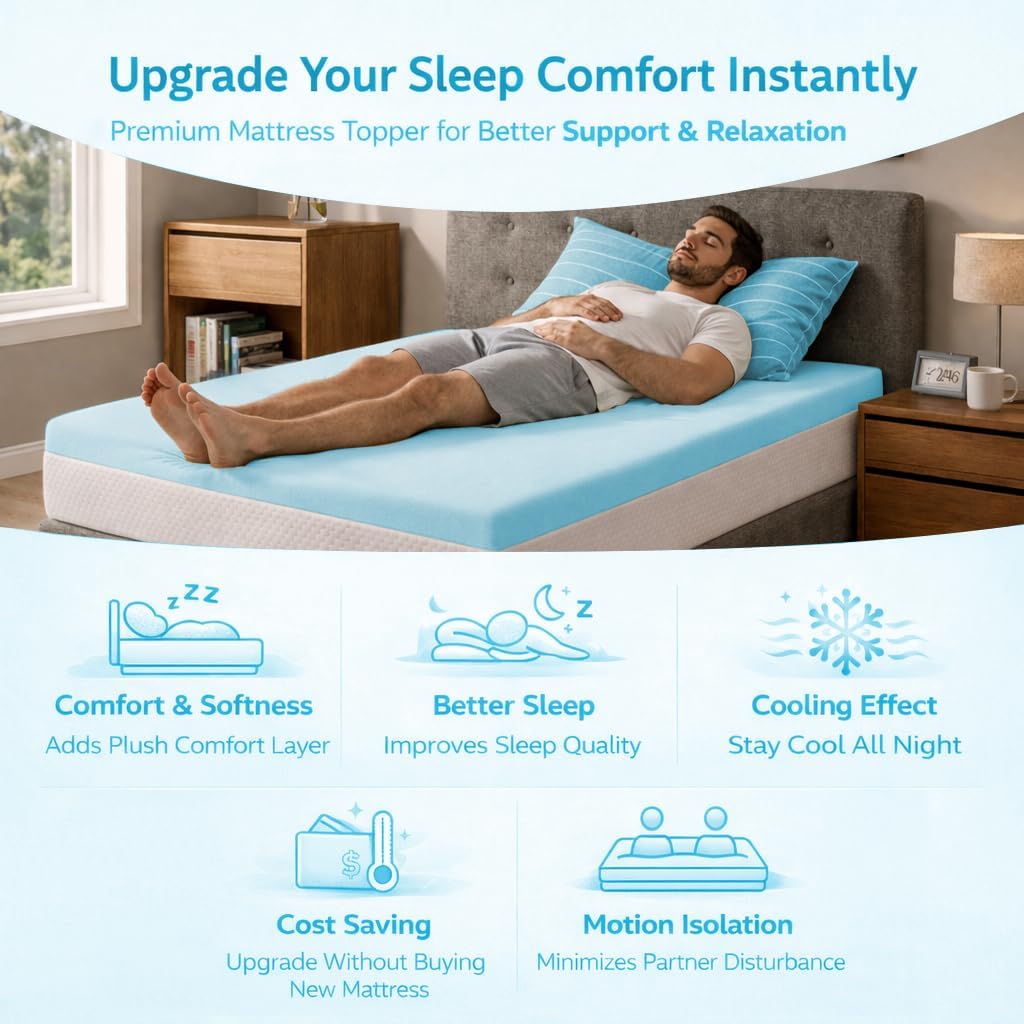 Greaton, 3-Inch Gel Memory Foam Mattress Topper, CertiPUR-US Certified for Superior Comfort and Support, Full, Blue