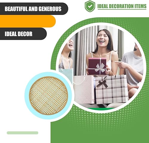 Miniatura 4 de Healvian Cesta baja tejida de bambú de 8.66 pulgadas, bandeja plana de mimbre multiusos organizador de exhibición de alimentos para servir en la