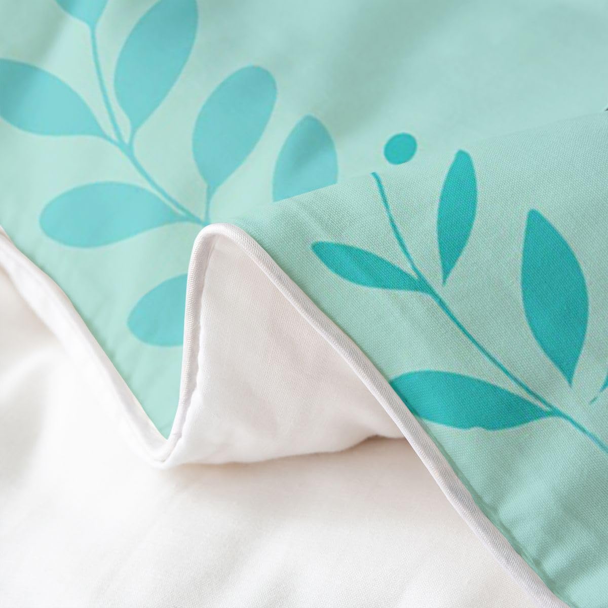 Homewish Pärchen Papageientaucher Baumwolle Bettwäsche 220x240 Frisch und Romantisch Mintgrün Bettbezug Cartoon Tiere Puffin Bird Bettwäsche Set Pflanzen Blätter Blumen Herz Dekor Bedding Raumdekor
