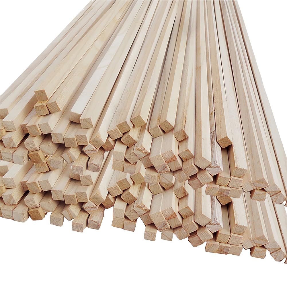 HugeDE 100 Pcs 3 x 3 x 300 mm Square Wooden Sticks Natural Wood Strips Unfinished Hardwood Dowel Rods Long Square Craft Sticks for Arts Projects
