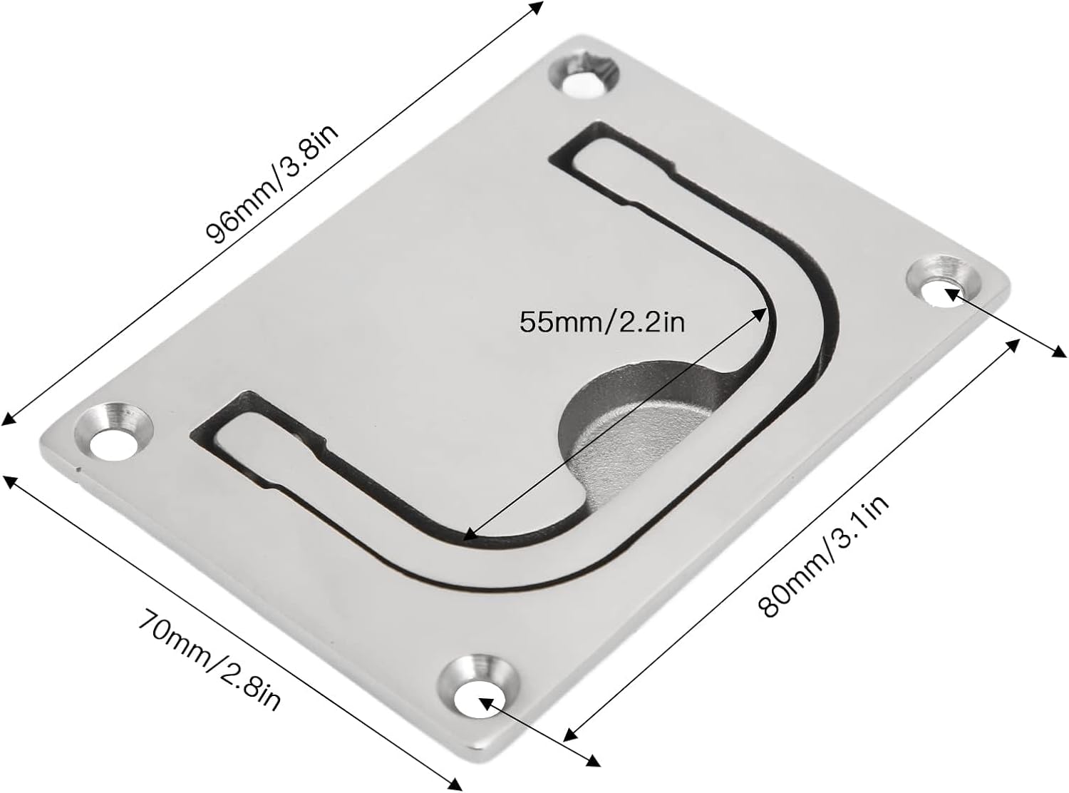 Tissting 2Pcs 316 Stainless Steel Flush Hatch Pull Handle - 3.8x2.8 Inch Foldable Lift Boat Ring Hatch for Marine Boat Yacht Cabinet Door Deck Cover Hardware