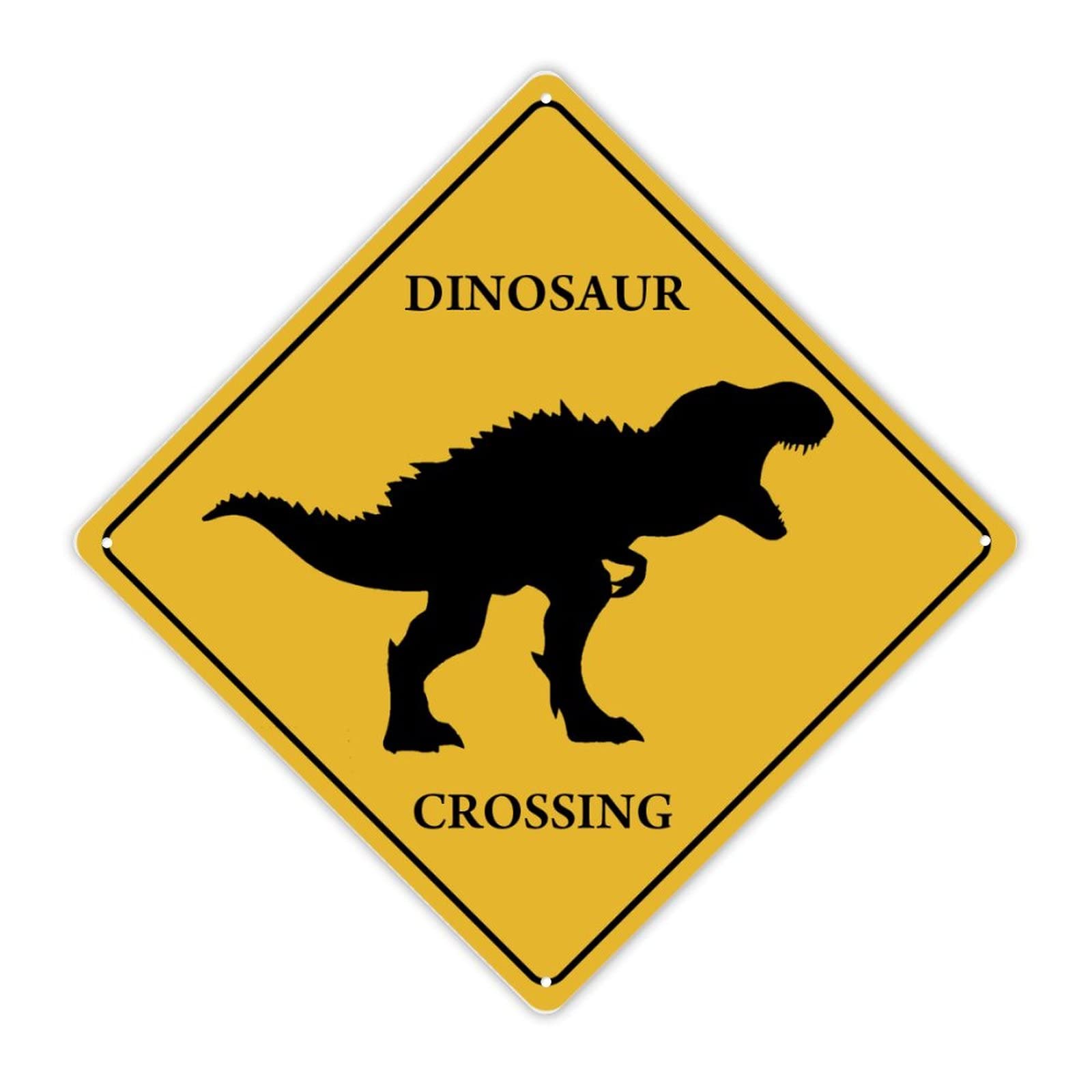 Guangpat Dinosaur Crossing Xing Sign Beware of Dinosaur Metal Sign Animal Silhouette Funny Warning Sign Novelty Crossing Zone Sign for Farm Yard Front Door Indoor Outdoor Street Sign 10x10 inch