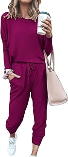 Women Fall 2 Piece Lounge Outfit Long Sleeve Tops High Waisted Jogger Pants Set Spring Travel Clothes Tracksuit
