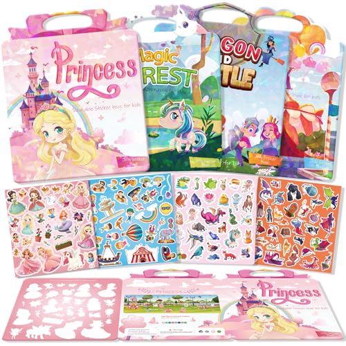 GUYUCOM Lot de 4 Autocollants pour Filles, Ensemble Exclusif au Motif de Princesse, Réutilisable, Portable et Imperméable, Jouet Cadeau pour Enfants de 2 à...