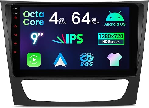 XTRONS Android 14 Car Stereo for Mercedes Benz E Class W211 W219, 9 Inch IPS Touch Screen Octa Core Car Radio GPS Navigation Bluetooth Built-in DSP Head Unit Wireless CarPlay Android Auto 4+64GB