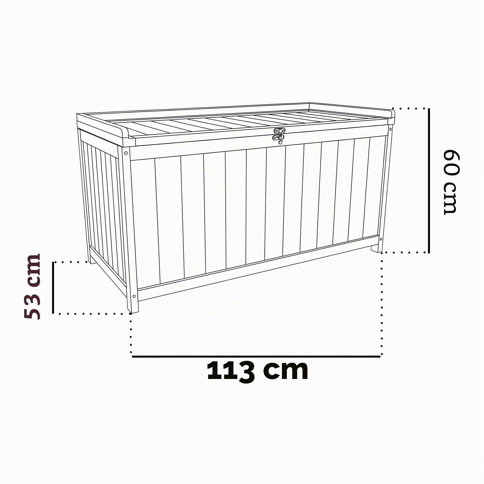 FRANKYSTAR Cubo - Coffre de rangement extérieur 113 x 60 x 53 cm en bois d'acacia avec fermeture à cadenas