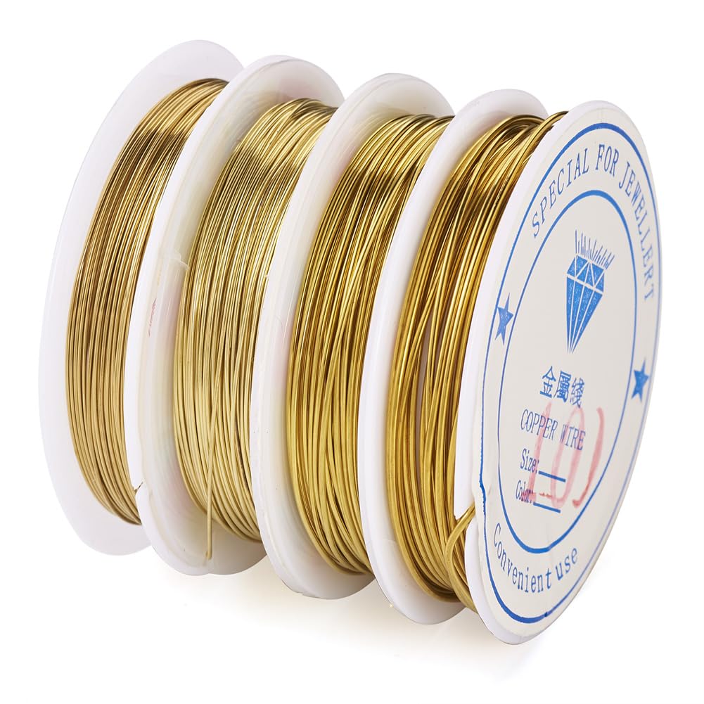 Cheriswelry 4 Rolls 4 Size Golden Copper Wire Tarnish Resistant Copper Beading Wire Copper Craft Wire for Beading Jewelry Craft Making - Image 2