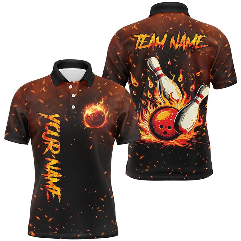 Flame Bowling-Trikots für Herren & Damen, Individuelles Bowling-Polo, Viertelreißverschluss-Shirt für das Team, Geschenk für Bowler N7601